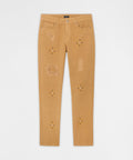 Constellation Studded Distressed Denim Jeans - Khaki